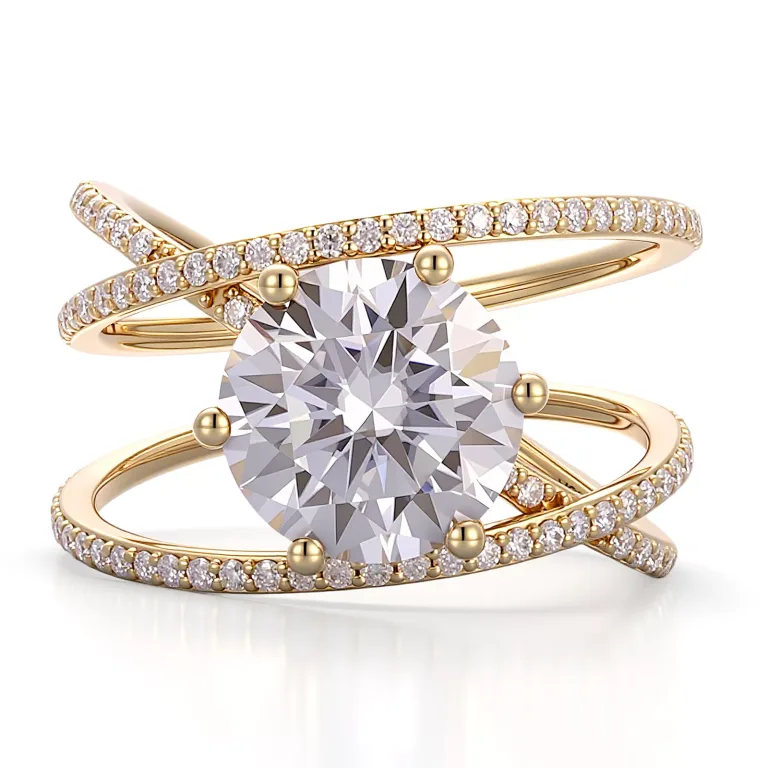 Modern Cross Band Round Cut Moissanite Fashion Ring, Unique Anniversary Statement Jewelry