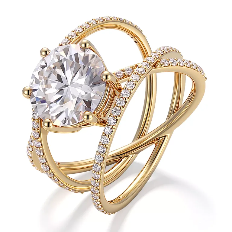Modern Cross Band Round Cut Moissanite Fashion Ring, Unique Anniversary Statement Jewelry