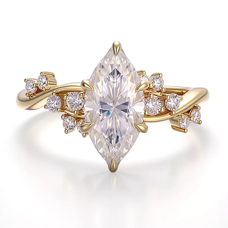 Elegant Marquise Cut Moissanite Ring with Classic Round Cut Accent