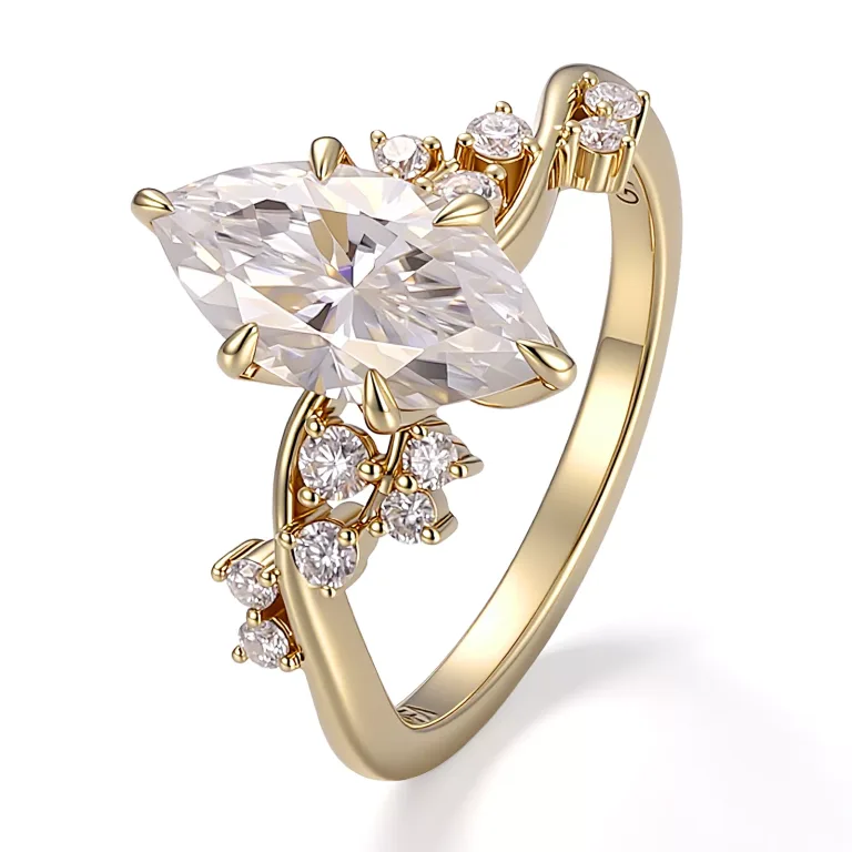 Elegant Marquise Cut Moissanite Ring with Classic Round Cut Accent