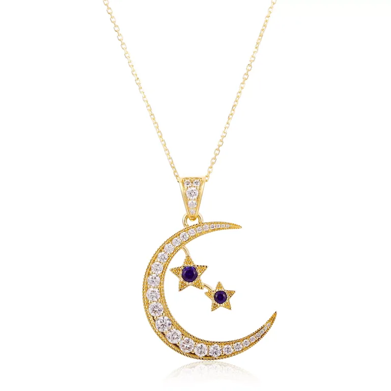 Round Cut Lab Sapphire Pendant Necklace with Moissanite(pendant only)