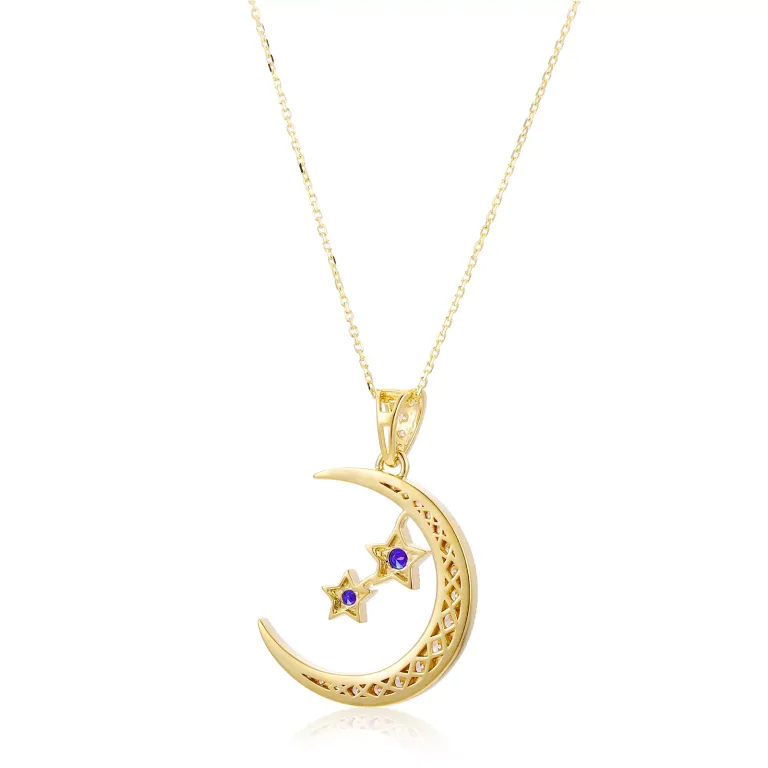 Round Cut Lab Sapphire Pendant Necklace with Moissanite(pendant only)