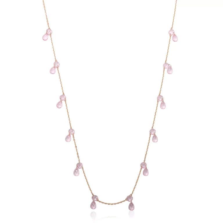 Pear and Round Cut Pink Lab Sapphire Necklace, Romantic Anniversary Statement Jewelry Gift