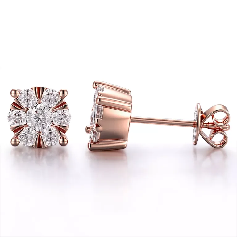 Classic Round Brilliant Moissanite Cluster Stud Earrings Featuring A Radiant Floral Silhouette