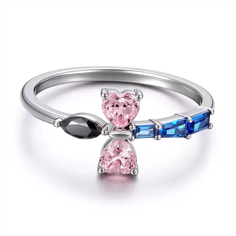 Artistic Dragonfly Shape Ring Featuring Heart Marquise And Trapezoid Cut Lab Sapphires