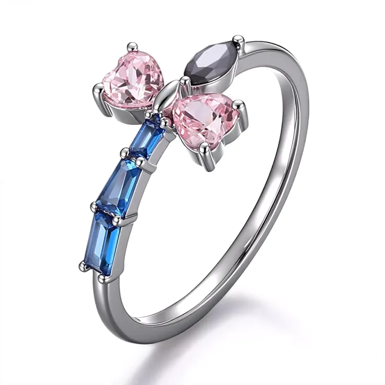 Artistic Dragonfly Shape Ring Featuring Heart Marquise And Trapezoid Cut Lab Sapphires