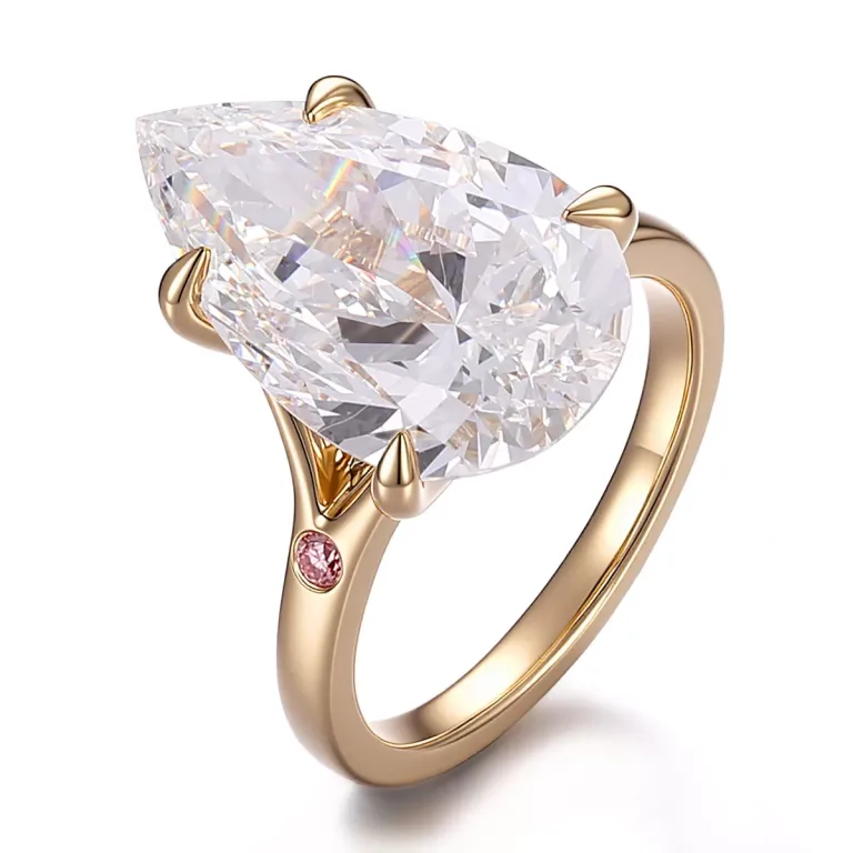 Elegant Pear Cut Moissanite Solitaire Ring Featuring Hidden Round Cut Accent Stone