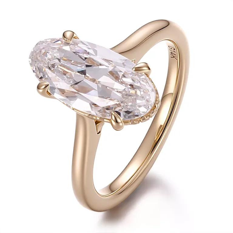 Classic Oval Cut Moissanite Solitaire Ring Featuring A Radiant Hidden Halo Detail