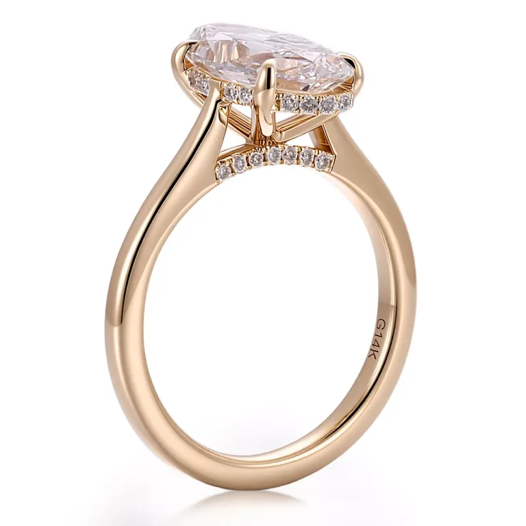 Classic Oval Cut Moissanite Solitaire Ring Featuring A Radiant Hidden Halo Detail