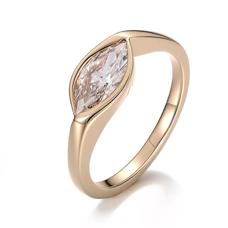 Elegant Marquise Cut Moissanite Solitaire Ring Featuring A Protective Modern Bezel Setting