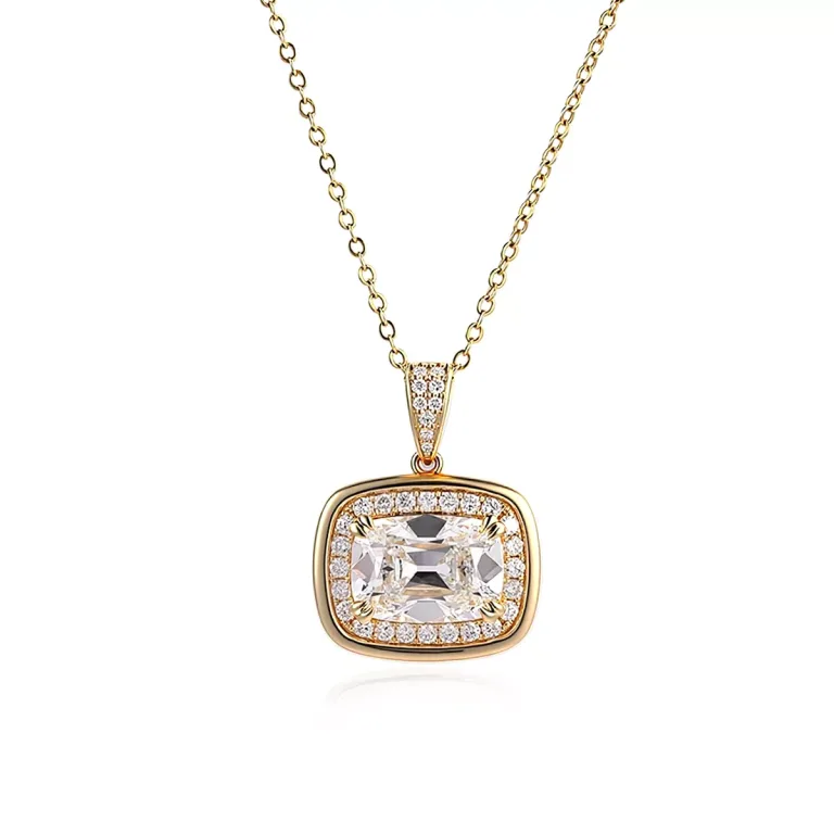 Classic Radiant Cut Moissanite Pendant Necklace with Shimmering Round Brilliant Accent Stones