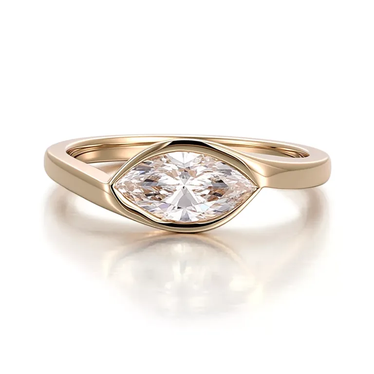 Elegant Marquise Cut Moissanite Solitaire Ring Featuring A Protective Modern Bezel Setting