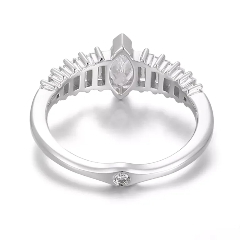 Vintage Marquise Cut Moissanite Wedding Ring with Elegant Baguettes Cut Accent Stones