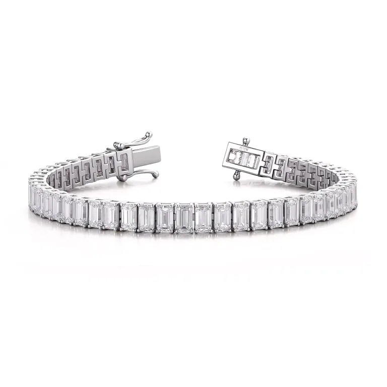 Full Eternity Tennis Bracelet Featuring Vertical Set Emerald Cut Moissanite Statement Gemstones