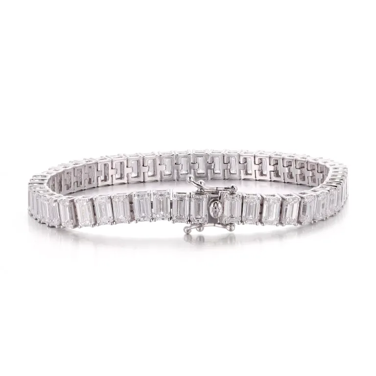 Full Eternity Tennis Bracelet Featuring Vertical Set Emerald Cut Moissanite Statement Gemstones