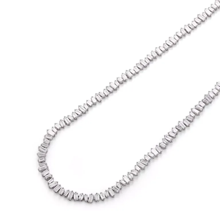 Elegant Baguettes Cut Moissanite Tennis Necklace, Sophisticated Anniversary Statement Jewelry For Her