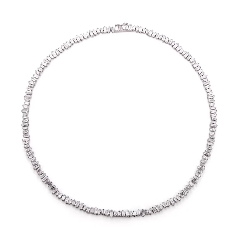Elegant Baguettes Cut Moissanite Tennis Necklace, Sophisticated Anniversary Statement Jewelry For Her
