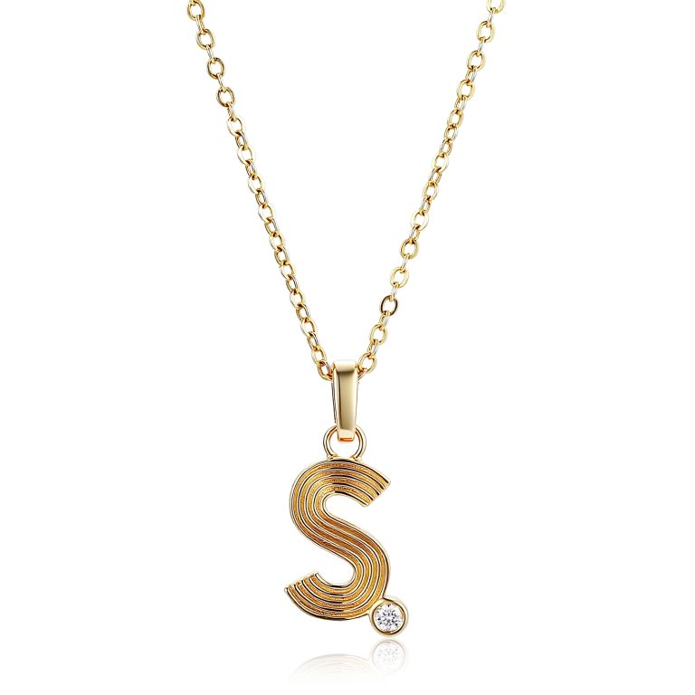 Personalized Initial S Pendant Necklace with Round Brilliant Moissanite Accent Stone