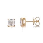 Four-Prong Asscher Cut Stud Earrings - 10K / 14K / 18K Gold (Yellow / White / Rose) lab diamond/moissanite/gemstone