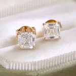 Four-Prong Asscher Cut Stud Earrings - 10K / 14K / 18K Gold (Yellow / White / Rose) lab diamond/moissanite/gemstone - Image 4