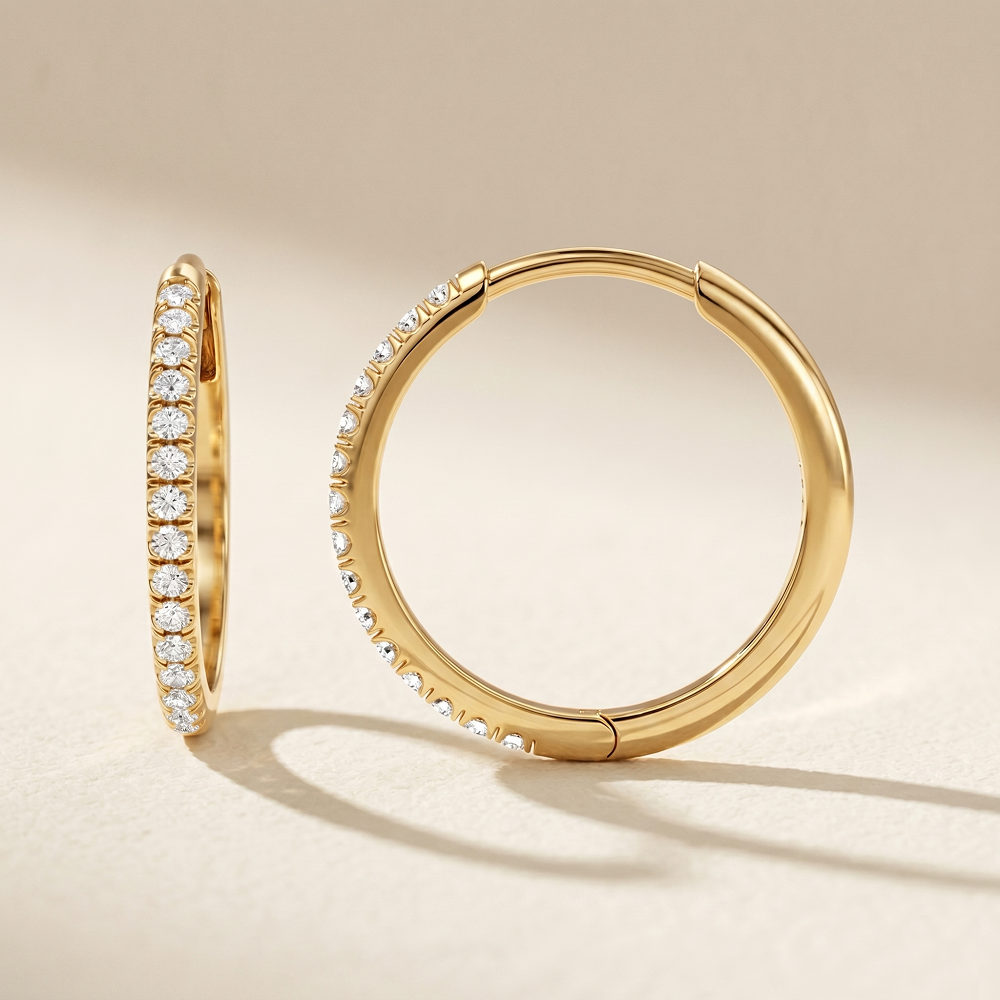 1.2mm Pave Setting Hoop Earrings (22) 1.2mm Pave Setting Hoop Earrings - 10K / 14K / 18K Gold (Yellow / White / Rose) lab diamond/moissanite - Image 1
