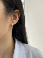 1.2mm Pave Setting Hoop Earrings - 10K / 14K / 18K Gold (Yellow / White / Rose) lab diamond/moissanite - Image 4
