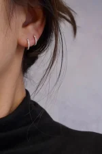 1.2mm Pave Setting Hoop Earrings - 10K / 14K / 18K Gold (Yellow / White / Rose) lab diamond/moissanite - Image 5