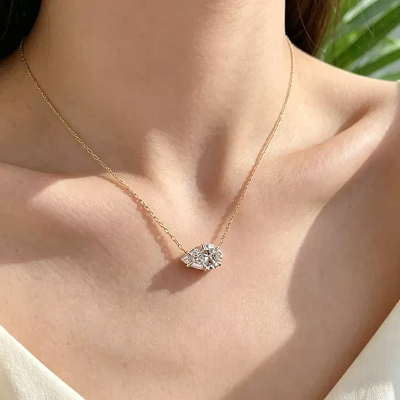 2CT East-West Pear Cut Solitaire Necklace for Daily Wear (2112)