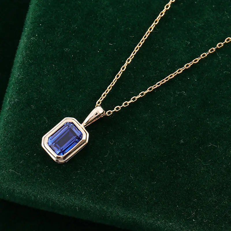 2ct Bezel Setting Emerald Cut Pendant (2) 2ct Bezel Setting Emerald Cut Pendant - 10K / 14K / 18K Gold (Yellow / White / Rose) lab diamond/moissanite/lab gemstones - Image 1