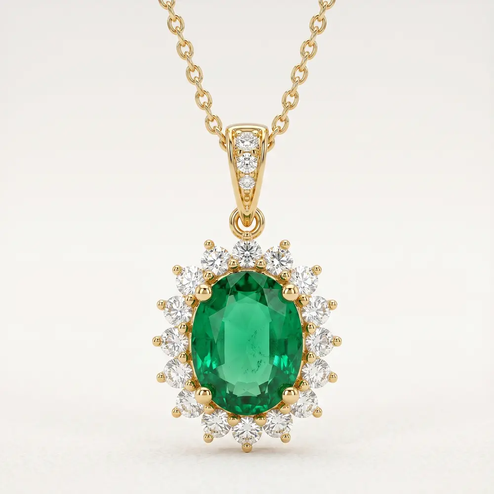 2ct Halo Oval Pendant 33 2ct Halo Oval Pendant - 10K / 14K / 18K Gold (Yellow / White / Rose) lab diamond/moissanite/lab gemstone - Image 1