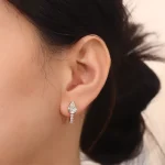 2cts Bezel Setting Pear Shaped Huggie Earrings - 10K / 14K / 18K Gold (Yellow / White / Rose) moissanite / lab gemstone / lab diamond