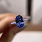 4 Carat Oval Cornflower Blue Ring Enamel Band Everyday Wear - Image 3