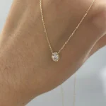 Abstract Bezel Oval Necklace - 10K / 14K / 18K Gold (Yellow / White / Rose) lab diamond/moissanite