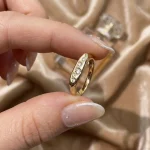 Five-Stone Inlaid Signet Ring - 10K / 14K / 18K Gold (Yellow / White / Rose) Moissanite / Lab Gemstone / Lab Diamond