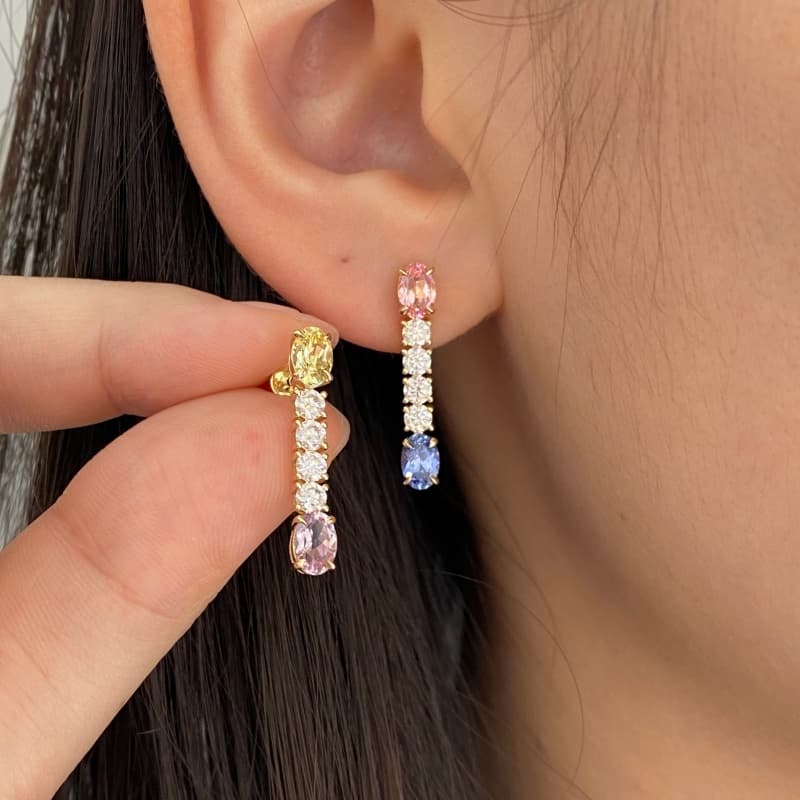 Oval Cut Colorful Drop Earrings (1) Oval Cut Colorful Drop Earrings - 10K / 14K / 18K Gold (Yellow / White / Rose) lab diamond/moissanite/lab gemstone - Image 1