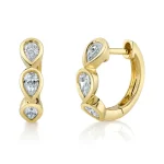 Pear Bezel Huggie Earrings - 10K / 14K / 18K Gold (Yellow / White / Rose) lab diamond/moissanite/color gemstones