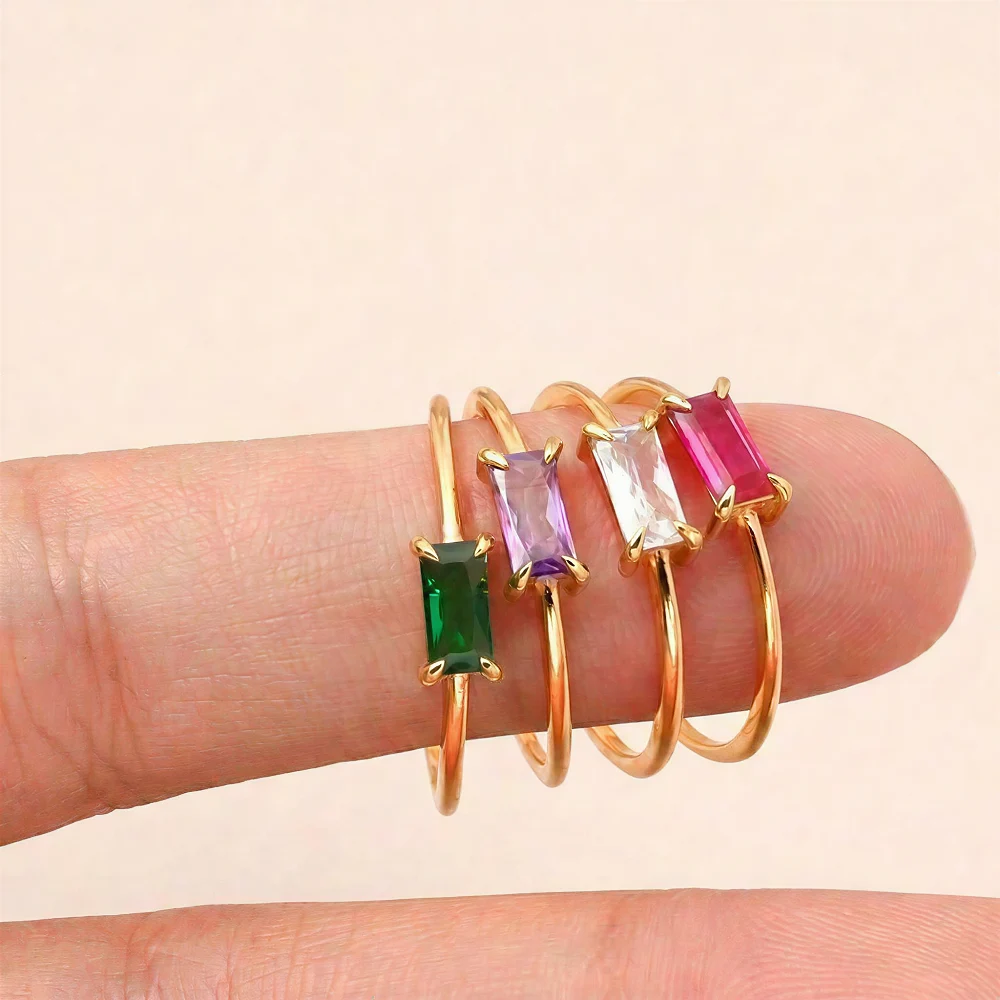 1.4ct Baguette Cut Ring (1) 1.4ct Baguette Cut Ring - 10K / 14K / 18K Gold (Yellow / White / Rose) lab diamond/moissanite/lab gemstone/Gradient color synthetic corundum - Image 1