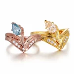 1ct Pear Cut lab gemstone/moissanite Curved Ring V Shaped Stacking Band