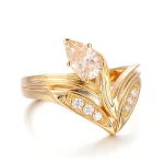 1ct Pear Cut lab gemstone/moissanite Curved Ring V Shaped Stacking Band - Image 2