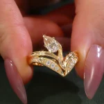 1ct Pear Cut lab gemstone/moissanite Curved Ring V Shaped Stacking Band - Image 15