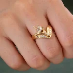 1ct Pear Cut lab gemstone/moissanite Curved Ring V Shaped Stacking Band - Image 11