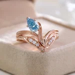 1ct Pear Cut lab gemstone/moissanite Curved Ring V Shaped Stacking Band - Image 9
