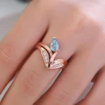 1ct Pear Cut lab gemstone/moissanite Curved Ring V Shaped Stacking Band - Image 12