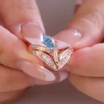 1ct Pear Cut lab gemstone/moissanite Curved Ring V Shaped Stacking Band - Image 13