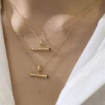 2.5mm Cabochon Cut T-Bar Pendant - 10K / 14K / 18K Gold (Yellow / White / Rose) lab gemstone/lab diamond - Image 4