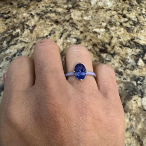 4 Carat Oval Cornflower Blue Ring Enamel Band Everyday Wear