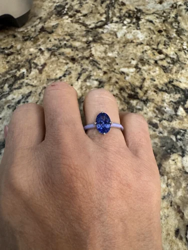 Click to view full screen 4 Carat Oval Cornflower Blue Ring Enamel Band Everyday Wear photo review
