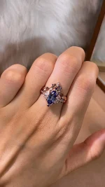 2ct Marquise Royal Blue Sappire Ring Set | Flush Fit Curved Band - Image 9