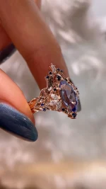 2ct Marquise Royal Blue Sappire Ring Set | Flush Fit Curved Band - Image 11