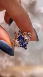 2ct Marquise Royal Blue Sappire Ring Set | Flush Fit Curved Band - Image 12